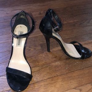 Realove black patent strap heel
